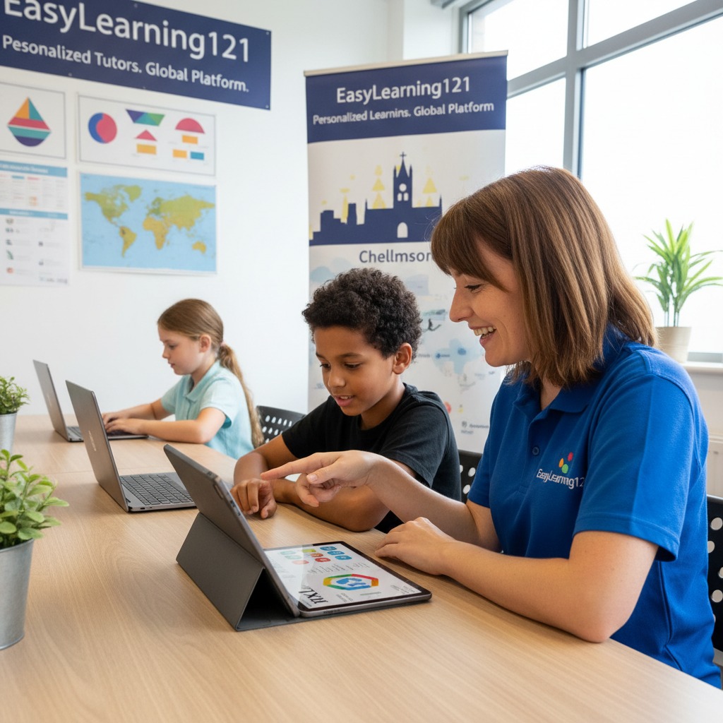 Friendly tutor explaining a concept to a student one-on-one